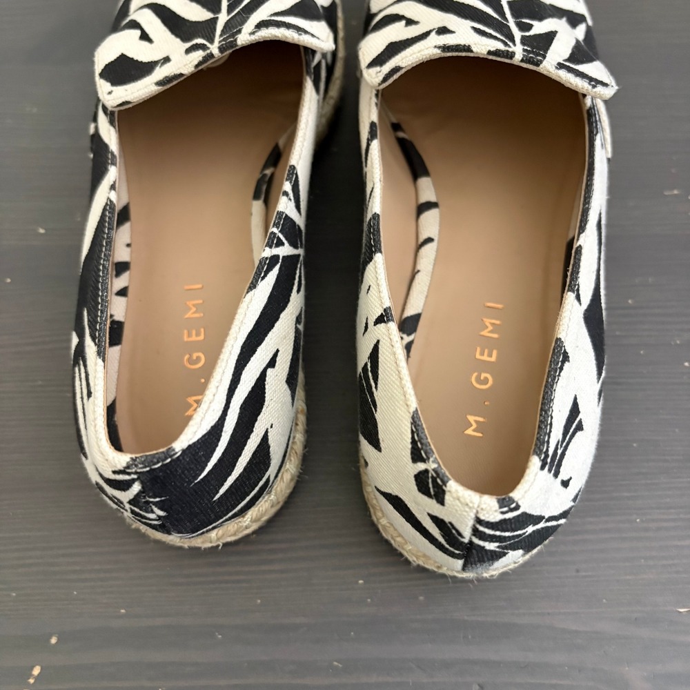 M.Gemi Espadrilles Agio 39.5 Black White Tropical Floral Print Slip On Loafers - Picture 6 of 14